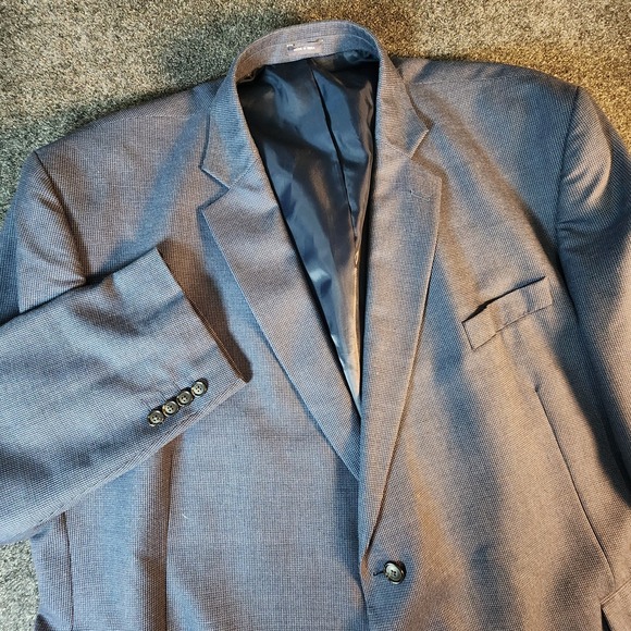 Stafford Big and Tall Travel Blue Wool Blend Blazer Mens 56BR Sports Coat Preppy - Picture 2 of 16